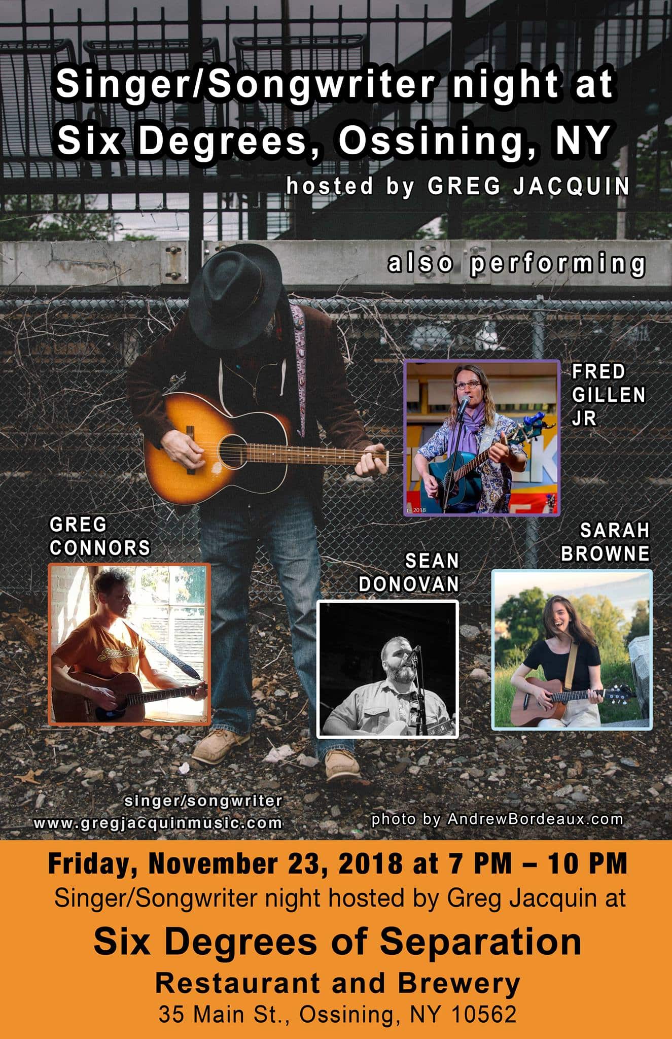 Singer/SongWriter Night at SIX Degrees with Greg Jacquin