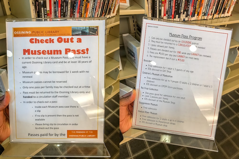 Museum pass at Ossining Library